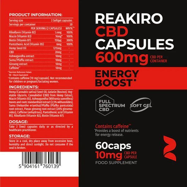 Energy Boost CBD Capsules 600mg - 60 caps 2023-10-6018 фото